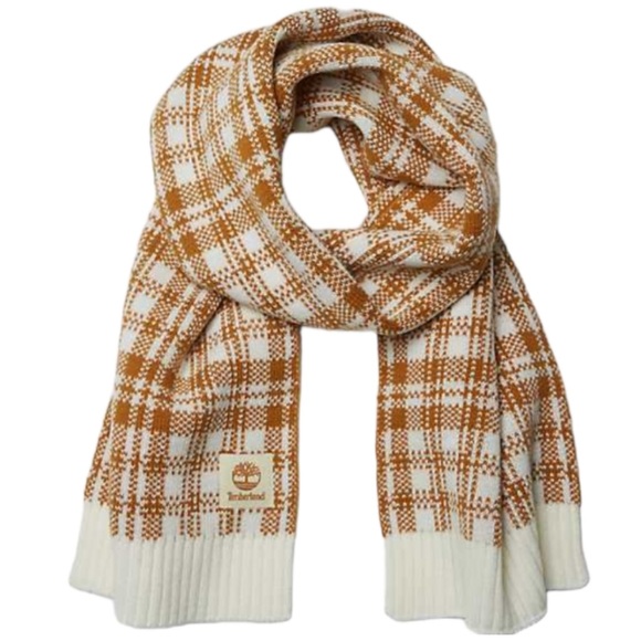 NWT Timberland Women's Tan Cream Brown Plaid Scarf - Picture 6 of 8